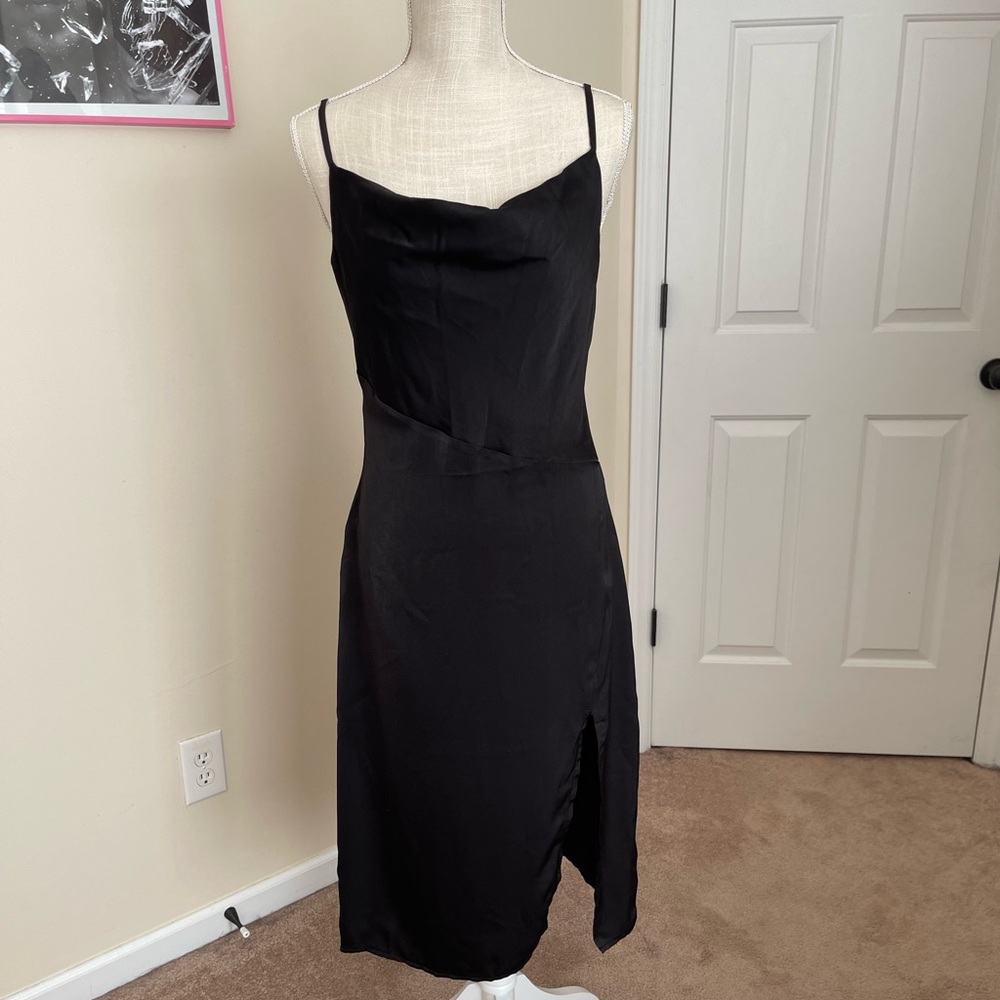 D&M Cowl Neck Split Thigh Satin Cami Party Dress NEVER WORN